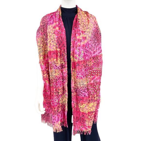 CHEMISTRY NEW YORK Pink Animal Print Fringe Scarf - Picture 2 of 10